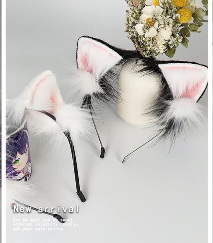 Cat Wolf Ears Headband Long Fur Handmade Cute Headwear Animal Furry Hair Hoop Fancy Cosplay Costume Accessories in Saudi Arabia