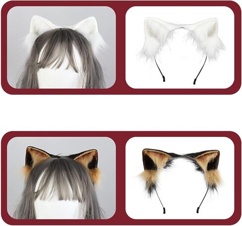 Cat Wolf Ears Headband Long Fur Handmade Cute Headwear Animal Furry Hair Hoop Fancy Cosplay Costume Accessories in Saudi Arabia
