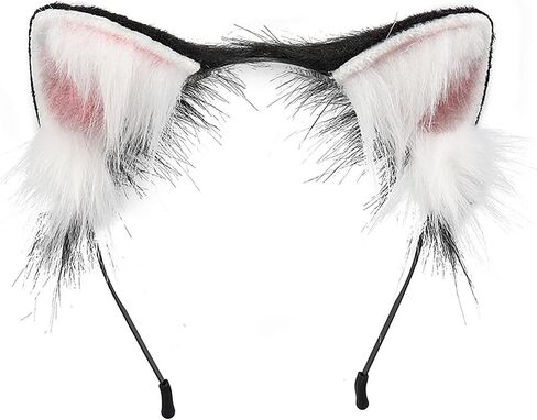 Cat Wolf Ears Headband Long Fur Handmade Cute Headwear Animal Furry Hair Hoop Fancy Cosplay Costume Accessories in Saudi Arabia
