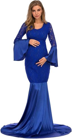 فستان ZIUMUDY للحوامل من الدانتيل بأكمام طويلة طويل الأكمام لحورية البحر للتصوير الفوتوغرافي لحفلة استقبال المولود الجديد in Kuwait