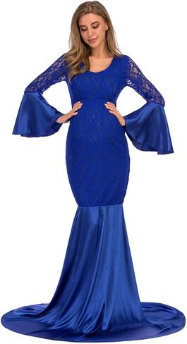 فستان ZIUMUDY للحوامل من الدانتيل بأكمام طويلة طويل الأكمام لحورية البحر للتصوير الفوتوغرافي لحفلة استقبال المولود الجديد in Kuwait