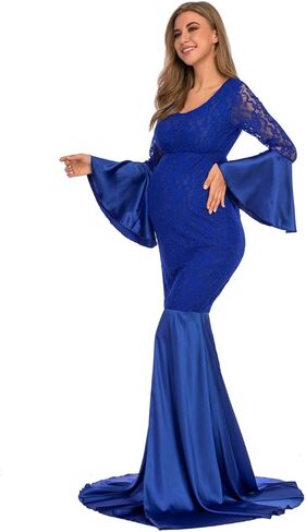 فستان ZIUMUDY للحوامل من الدانتيل بأكمام طويلة طويل الأكمام لحورية البحر للتصوير الفوتوغرافي لحفلة استقبال المولود الجديد in Kuwait