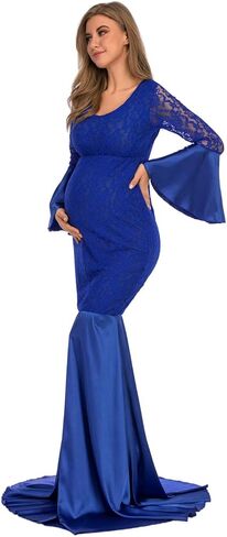 فستان ZIUMUDY للحوامل من الدانتيل بأكمام طويلة طويل الأكمام لحورية البحر للتصوير الفوتوغرافي لحفلة استقبال المولود الجديد in Kuwait