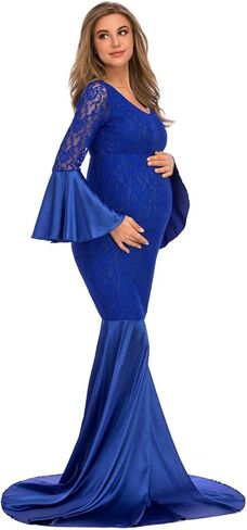 فستان ZIUMUDY للحوامل من الدانتيل بأكمام طويلة طويل الأكمام لحورية البحر للتصوير الفوتوغرافي لحفلة استقبال المولود الجديد in Kuwait