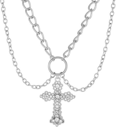 الصليب قلادة غير النظامية Y2k كبير الصليب تألق الماس الشرير تنوعا متعدد الطبقات سترة قلادة المرأة مجوهرات هدية in Kuwait