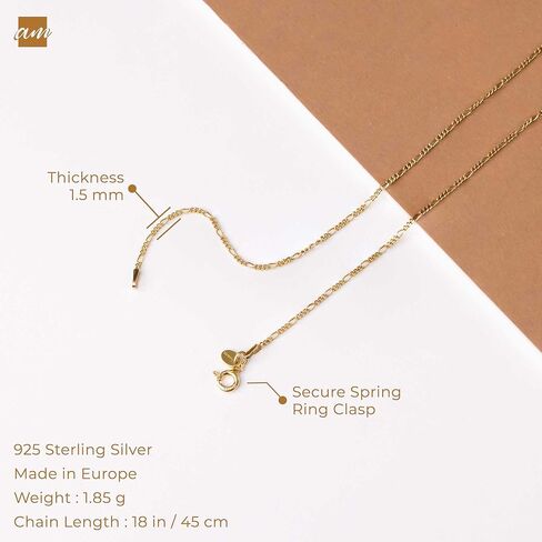 أمبرتا 18K مطلية بالذهب على الفضة الاسترليني 1.5 ملم سلسلة فيجارو قلادة أنماط مختلفة in Kuwait