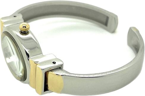 Ladies Small Oval Case Metal Bangle Cuff Fashion Analog Quartz Watch White Dial with Easy to Read Black Numbers in Saudi Arabia