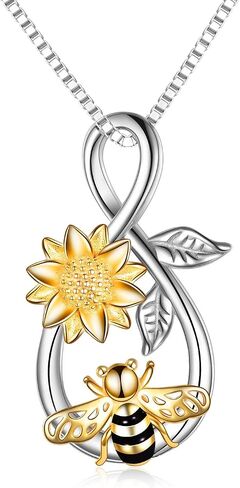 Bee Necklace Sterling Silver Infinity Love Bee Pendant Necklace with Rose Flower Jewelry Gifts for Women Teens in Kuwait