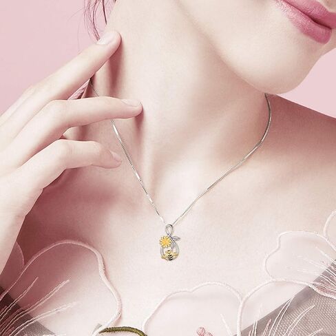 Bee Necklace Sterling Silver Infinity Love Bee Pendant Necklace with Rose Flower Jewelry Gifts for Women Teens in Kuwait