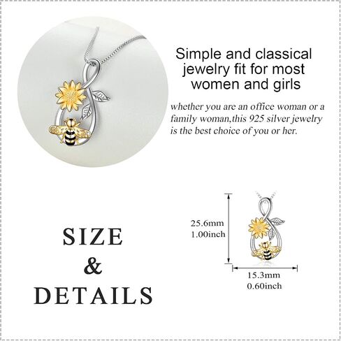 Bee Necklace Sterling Silver Infinity Love Bee Pendant Necklace with Rose Flower Jewelry Gifts for Women Teens in Kuwait