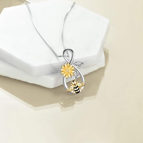 Bee Necklace Sterling Silver Infinity Love Bee Pendant Necklace with Rose Flower Jewelry Gifts for Women Teens in Kuwait