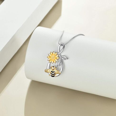 Bee Necklace Sterling Silver Infinity Love Bee Pendant Necklace with Rose Flower Jewelry Gifts for Women Teens in Kuwait