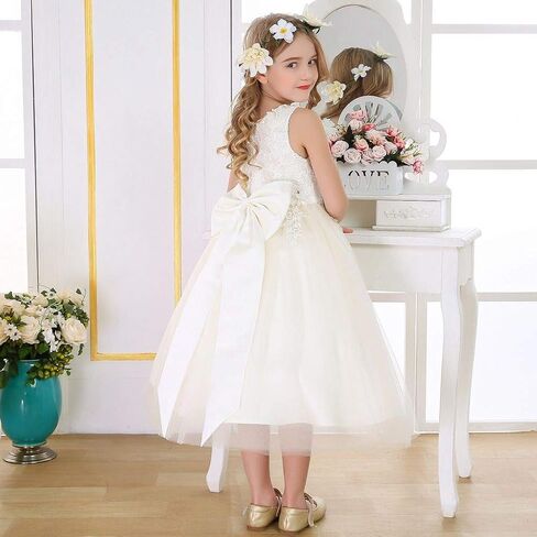 Bow Dream Lace Flower Girl Dress Wedding First Holy Communion Baptism Dresses in Saudi Arabia