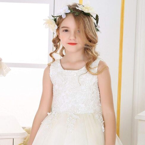 Bow Dream Lace Flower Girl Dress Wedding First Holy Communion Baptism Dresses in Saudi Arabia