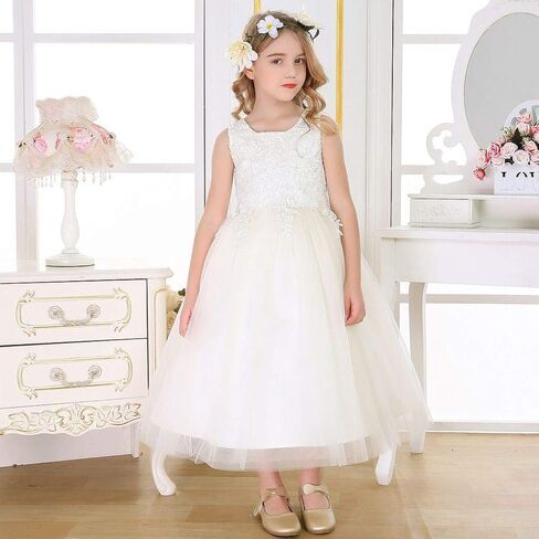 Bow Dream Lace Flower Girl Dress Wedding First Holy Communion Baptism Dresses in Saudi Arabia