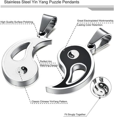 1 Pair Matching Tai Pendant Necklace Yin and Yang Couple Chain Puzzle Necklaces Jewelry Gift for Friendship Couples, 2.4x2.2cm (5516TL36E26Z1) in Saudi Arabia
