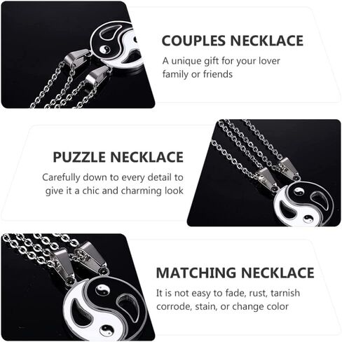 1 Pair Matching Tai Pendant Necklace Yin and Yang Couple Chain Puzzle Necklaces Jewelry Gift for Friendship Couples, 2.4x2.2cm (5516TL36E26Z1) in Saudi Arabia