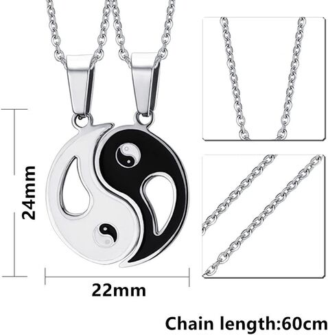 1 Pair Matching Tai Pendant Necklace Yin and Yang Couple Chain Puzzle Necklaces Jewelry Gift for Friendship Couples, 2.4x2.2cm (5516TL36E26Z1) in Saudi Arabia