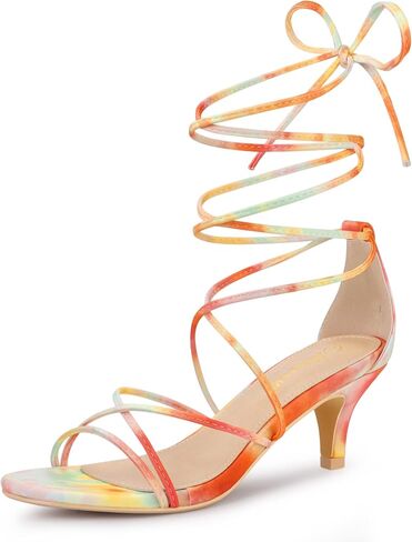 Allegra K Women's Strappy Tie Dye Heels Lace Up Kitten Heel Sandals in Saudi Arabia