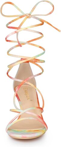 Allegra K Women's Strappy Tie Dye Heels Lace Up Kitten Heel Sandals in Saudi Arabia