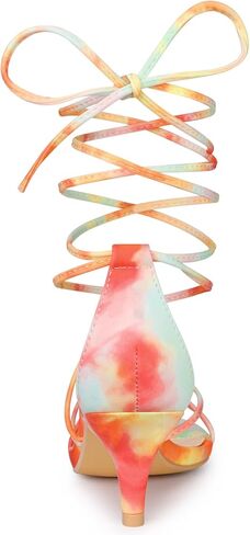 Allegra K Women's Strappy Tie Dye Heels Lace Up Kitten Heel Sandals in Saudi Arabia