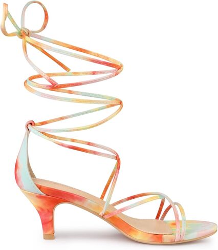 Allegra K Women's Strappy Tie Dye Heels Lace Up Kitten Heel Sandals in Saudi Arabia