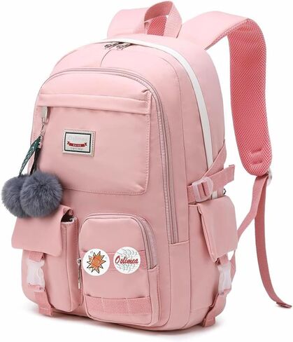 Oslimea Backpack for School Girls Backpacks Teens School Bag Cute Bookbag for Middle School High School Waterproof Laptop Backpack for Travel, Pink in Saudi Arabia