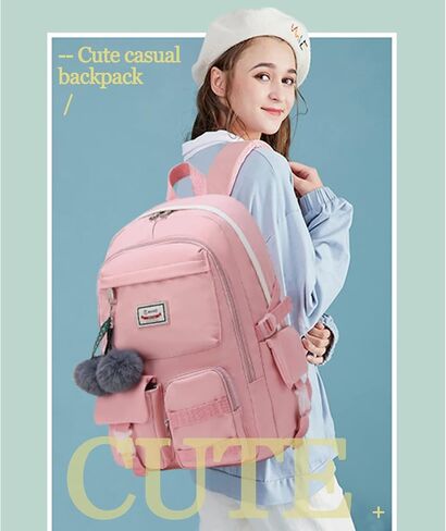 Oslimea Backpack for School Girls Backpacks Teens School Bag Cute Bookbag for Middle School High School Waterproof Laptop Backpack for Travel, Pink in Saudi Arabia