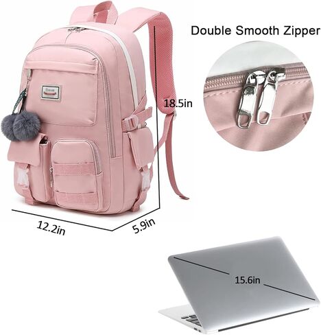 حقيبة ظهر Oslimea للمدرسة للفتيات وحقائب الظهر للمراهقين وحقيبة كتب لطيفة للمدرسة المتوسطة والثانوية المقاومة للماء للكمبيوتر المحمول للسفر، باللون الوردي in Kuwait