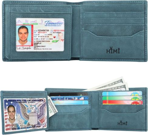 محافظ HIMI للرجال - محفظة جلدية أصلية ثلاثية الطي بتقنية RFID مع نافذتين لبطاقة الهوية in Kuwait