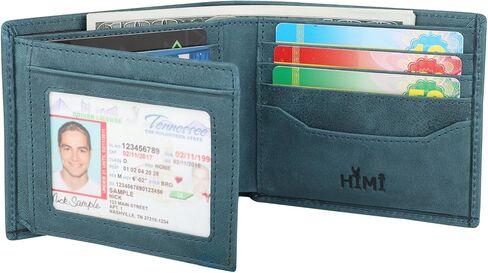 محافظ HIMI للرجال - محفظة جلدية أصلية ثلاثية الطي بتقنية RFID مع نافذتين لبطاقة الهوية in Kuwait