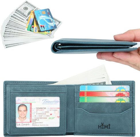 محافظ HIMI للرجال - محفظة جلدية أصلية ثلاثية الطي بتقنية RFID مع نافذتين لبطاقة الهوية in Kuwait