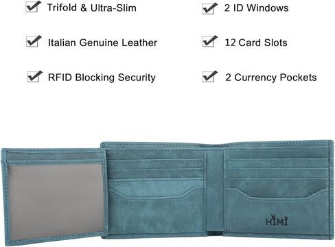 محافظ HIMI للرجال - محفظة جلدية أصلية ثلاثية الطي بتقنية RFID مع نافذتين لبطاقة الهوية in Kuwait