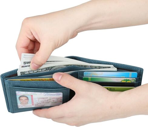 محافظ HIMI للرجال - محفظة جلدية أصلية ثلاثية الطي بتقنية RFID مع نافذتين لبطاقة الهوية in Kuwait