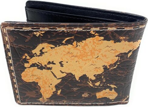 محفظة Shag Wear World Travel Map للرجال من الجلد الصناعي النباتي باللون البني in Kuwait