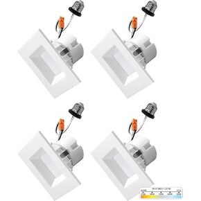 NUWATT 4 Pack, 4 Inch Retrofit LED Square Recessed Lighting, 5CCT 2700K/3000K/3500K/4000K/5000K Selectable, 750 Lumens 11W, Dimmable Ceiling Light, White Square Can Light, Wet Rated, T24 & ETL Listed