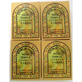 Song of India Temple Cone Incense, 4 x 25 Cone Pack, 100 Cones Total