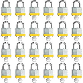 Laminated keyed Padlock (1-9/16", 40mm), keyed Alike Locks,Yellow Hoop, Normal Shackle, Pack of 24，Lock for Gym Locker, Luggage, Suitcase, Baggage, Toolbox, Case