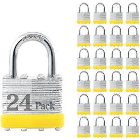 Locks Laminated Steel Keyed Padlocks Keyed Alike Locks, Normal Shackle Padlocks, for Hasp Latch, Sheds, Fences, Storage Locker, School, Gym，Pack of 24