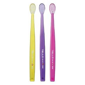 TELLO 6240 Adult Ultra Soft SwissToothbrush for Gentle Cleaning with Ergonomic Handle, Assorted Colors, 1 Count