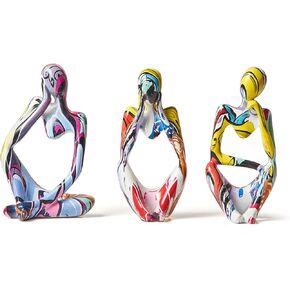 3 Pcs Colorful Graffiti Thinker Statue for Home Decor, Modern Abstract Sculpture Resin Collectible Figurines for Living Room Office Desktop Bookshelf Tv Stand Decoration