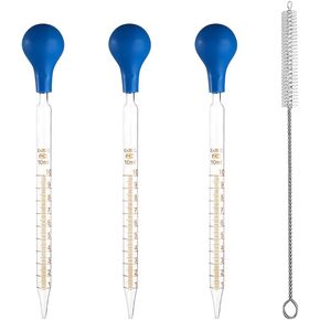 3 Pcs 10ml Glass Graduated Dropper Pipette Lab Dropper Pipettes Essential Oil Droppers Glass Bottle Droppers Dropping Pipettes with Rubber Cap and Pipe Cleaner