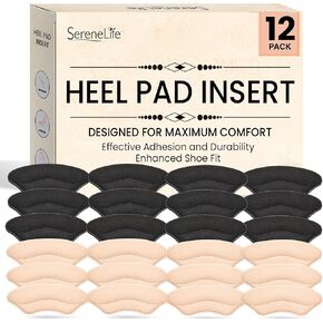 Serenelife Heel Pad Shoe Insert - 2 Pairs of Shoe Pad Inserts for Men & Women's Shoes, Dress Shoes, High Heels & Sneakers - Soft & Comfortable - Strong Adhesive for Lasting Adhesion - Black & Apricot