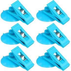 6pcs Suction Cup Clips, Shower Curtain Clips Splash Guard Round Suction Cups with Clamp to Prevent Water Splashing Out Windproof Suction Wall Hanger/Holder for Fridge Shower Room Glass Window(Blue)