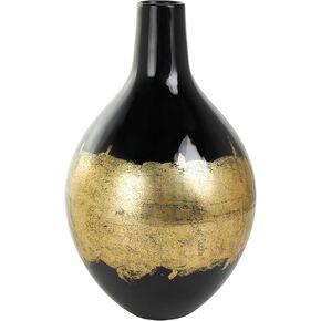 Deco 79 Metal Decorative Vase Abstract Centerpiece Vase with Gold Detailing, Flower Vase for Home Decoration 8" x 8" x 13", Black