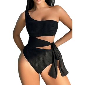 WDIRARA Women's Cut Out Knot Side One Shoulder Sleeveless Sexy One Piece Swimsuits