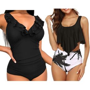 بدلة سباحة نسائية مكشكشة مكونة من قطعتين وملابس سباحة من قطعة واحدة in Kuwait