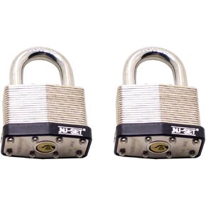 NUSET 2" Laminated Hardend Shackle Padlock-Pin Tumber Double Locking with Rubber Bumper, Keyed alike, Set of 2
