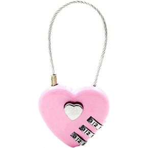 Pink Combination Lock, 3 Digit Heart Shaped Wire Rope Padlock for School Gym Locker, Sports Locker, Fence, Toolbox, Case, Hasp Storage Combination Padlocks
