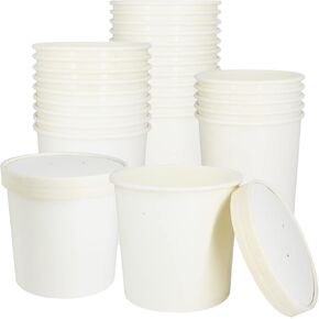 Paper Ice Cream Cups with Paper Lids, Paper Hot/Cold Soup Cups with Lids (Kraft) (50, 12 oz)